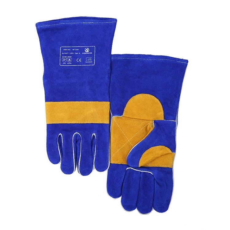 Gants de soudage robustes bleus et dorés