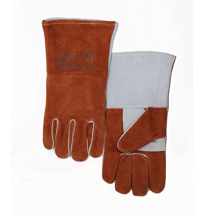 Gants de soudage robustes café et bâton gris